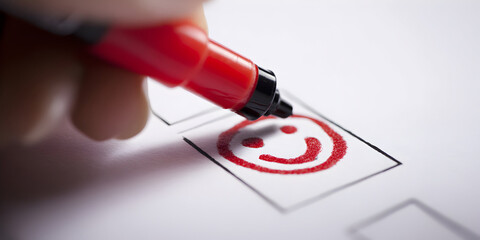 Fototapeta na wymiar Marking a positive choice with a red marker, expressing satisfaction and confirmation on a form