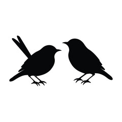 Wren Bird Silhouette Clipart on a White Background