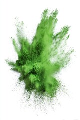 Green Powder Explosion on White Background Studio Shot Abstract Art Concept Color Burst Dynamic Movement