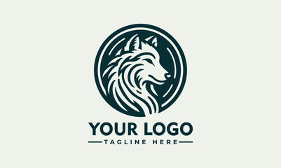 Striking Line Art Illustration of a Wolf Head Profile within a Circular Frame. Animal Illustration Concept