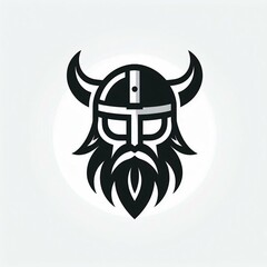 Viking Helm with Horns and Beard Minimalist Design