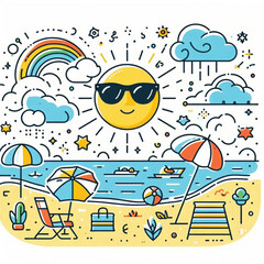 summer vector in simple line style