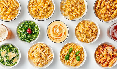 Assorted pasta dishes with sauces