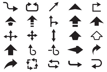 Set arrow icons. Collection different arrows sign. Set different cursor arrow direction symbols in flat style. Black arrows icons – stock vector