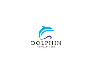 Abstract Dolphin logo. Dolphins jump on the waves of the sea