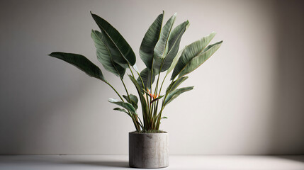 large pot with bird of paradise