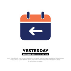 Yesterday Icon. Calendar Icon with Left Arrow Showing Previous Day. Editable Vector Design.