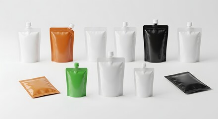 Variety of Spout Pouches Packaging Mockup  Designs for Food and Beverage Products