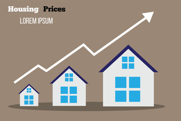 Small to Big House with Sales Arrow Housing and Mortgage Price Growth. Comparing prices and making right decision when buying home vector art
