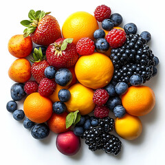 Assortment of fresh fruits strawberries oranges berries and more