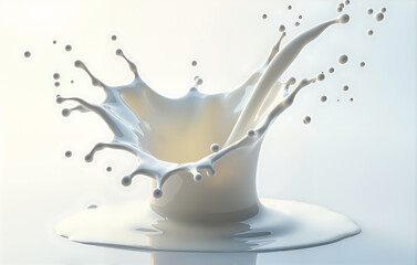 Dynamic splashes of milk on a white background