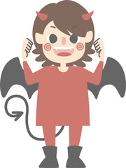 happy halloween holiday festival with boy wearing devil costume, flat png illustration cartoon character design