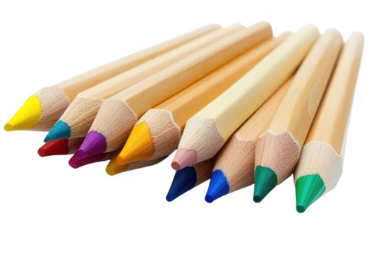 Colorful Wooden Pencils Art Supplies Creative Drawing Tools Bright Colors on transparent background