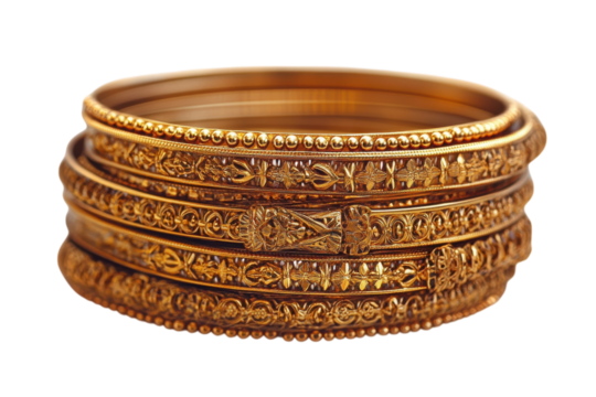 Exquisite Gold Bangles Intricate Design Stackable Set Indian on transparent background