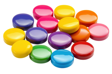 Colorful Round Magnets Rainbow Design Craft Supplies Vivid on transparent background
