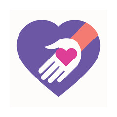 Heart and hand symbol illustration representing giving charity kindness and care for others