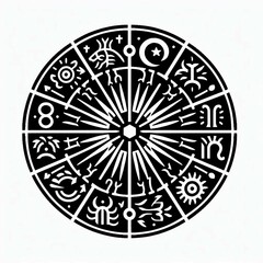 Naklejka premium Esoteric Glyph Wheel Sacred Symbols and Geometric Design