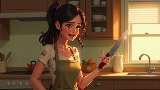 Woman With Knife In The Kitchen