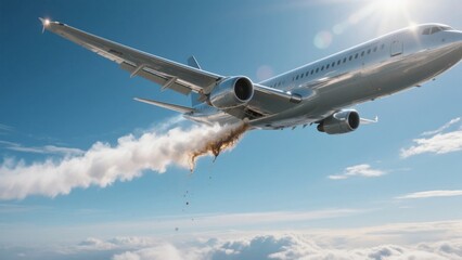 Obraz premium Airplane with Engine on Fire