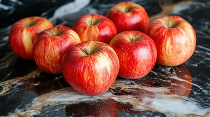 Fresh red apples on dark marble