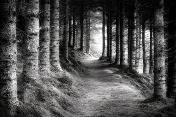 Naklejka premium Forest path in grayscale