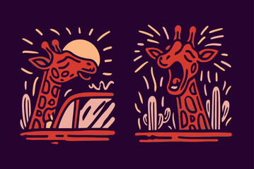 Playful Giraffe Illustrations for Shirt Designs and Artwork