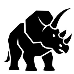 Triceratops silhouette, black vector illustration, strong, prehistoric animal, isolated on white.