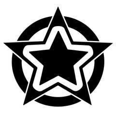 Black star emblem with concentric circles. Vector illustration.
