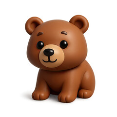 Adorable Brown Cartoon Bear Cub 3D Render on Dark Background