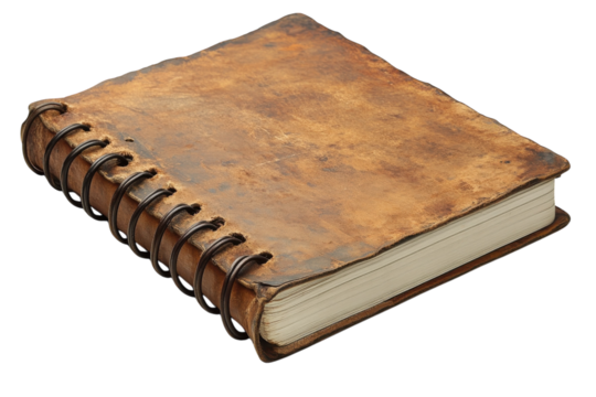Antique Leather Journal Vintage Spiral Notebook Aged Book Rustic Diary on transparent background
