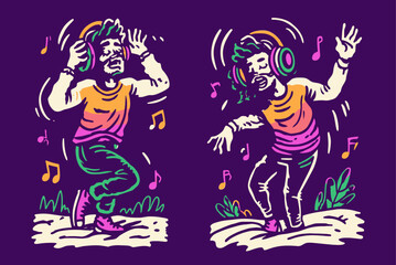 Colorful Illustration of a Person Dancing and Enjoying Music