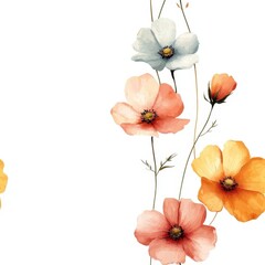 Delicate Floral Arrangement with Soft Pink, Yellow, and Blue Flowers on a White Background