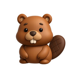 Obraz premium Adorable Brown Cartoon Beaver 3D Render on Transparent Background