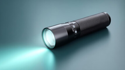 Sleek black flashlight emits bright beam of light, perfect for outdoor adventures
