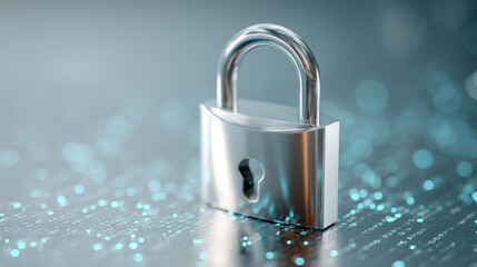 Shiny padlock symbolizes security and protection on digital background