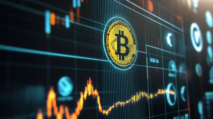 Bitcoin Cryptocurrency Market Growth with Financial Graphs and Data
