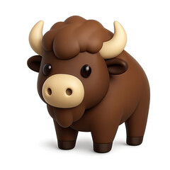 Fototapeta premium Adorable Brown Cartoon Bison 3D Render on Dark Background