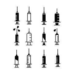 Collection of Syringe Icons Representing Medical and Healthcare Concepts