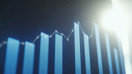 Blue Bar Graph with Rising Trend Line Symbolizing Business Growth