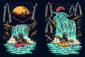 Obraz premium Colorful Illustration of Kayaking Adventure in Nature Setting