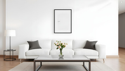 Modern living room with minimalist decor indoor space interior design bright ambiance relaxed perspective