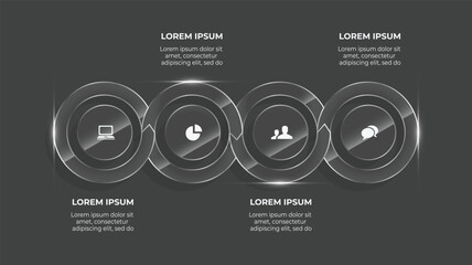 3D Glass Business Infographic Template with 4-Step Process, Timeline, and Flat Design for Web & Print Presentation