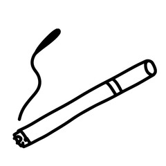 A simple line drawing of a lit cigarette with smoke rising.  The image is black and white and has a hand-drawn style.