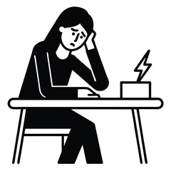 Overwhelmed Woman at Desk Stress, Burnout, and Mental Health Illustration