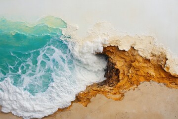 Obraz premium Ocean wave crashing on a sandy beach aerial view
