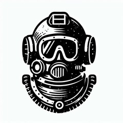 Vintage Diver Helmet Silhouette with Starry Sky Background