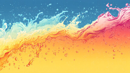 Artistic Yellow and Pink Liquid Wave Illustration on Blue Sky Background
