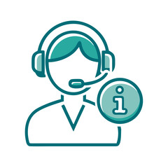 Support agent with info symbol icon for help center apps, online assistant services, FAQ sections and digital customer care platforms

