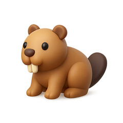Fototapeta premium Adorable Brown 3D Rendered Cartoon Beaver on Transparent Background
