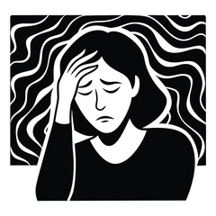 Woman Experiencing Stress, Anxiety, and Mental Health Challenges Illustration